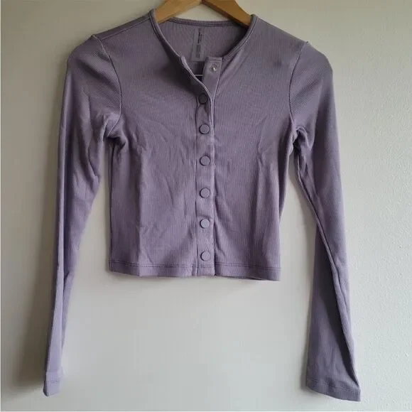 Outdoor Voices, CozyRib Cropped Cardigan, Earl Grey, Size Small - Picture 5 of 7